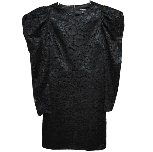 Express Black Lace Puff Sleeve Fit and Flare Dress Women's Size Extra Small XS - Picture 4 of 8